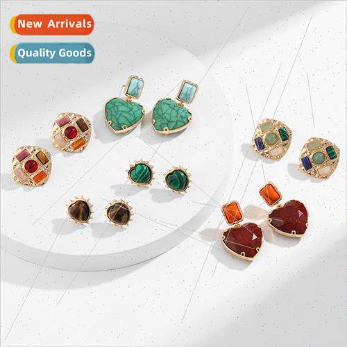 New love peach semi-precious stone earrings female Europe ea