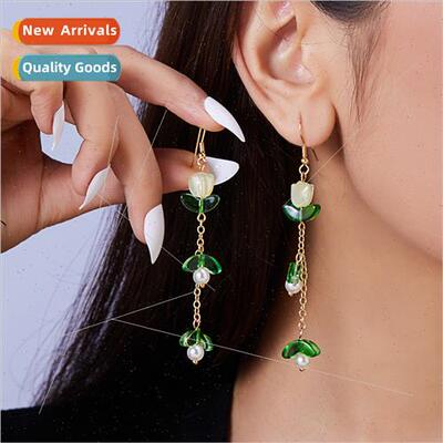 Long tassel tulip earrings female 2024 new simple niche hund