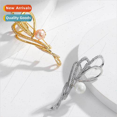 Zircon brooch female high-luxury hobnail atmosphere pearl pi