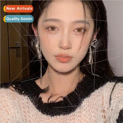 ins diamond encrusted bow long tassel earrings sense earring