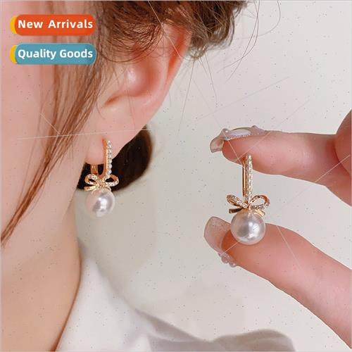 French simple vintage pearl bow earrings female niche fashio