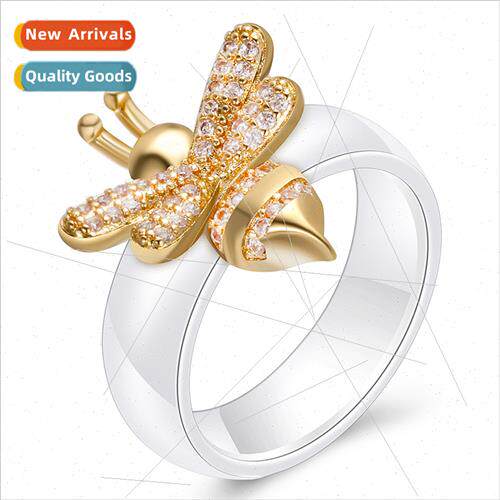 Korea ins simple 6MM bee ceramic ring ladies zirconia female