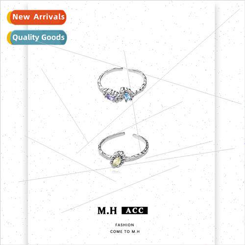 Summer new colored diamond geometric opening adjustable ring