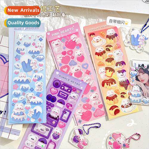 Laser 3D goo card stickers cute modeling bear goo card handb