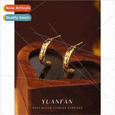 New s925 silver simple C-shaped earrings female ins rhombus