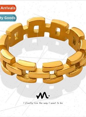 Europe titanium steel gold-plated simple skeleton ring minim