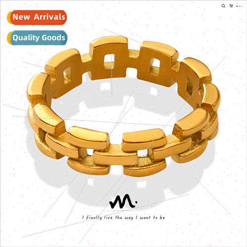 Europe titanium steel gold-plated simple skeleton ring minim