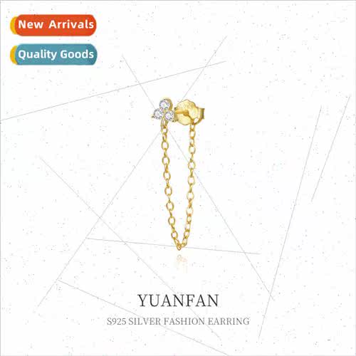 925 silver chain tassel floral zirconia earrings female Euro