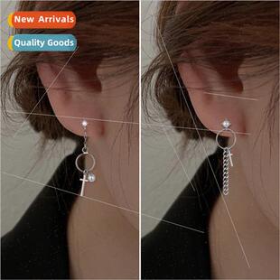 Asymmetrical chain circle earrings ins Korea female geometri