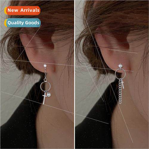 Asymmetrical chain circle earrings ins Korea female geometri
