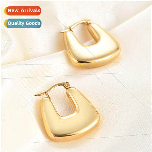 French retro tanium steel 14K gold hollow metal geometric U-