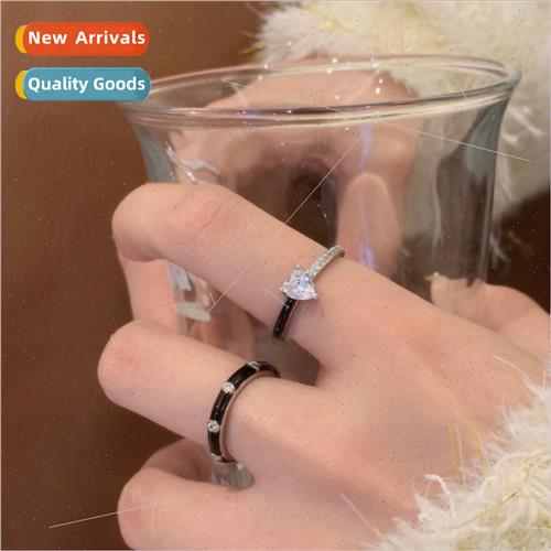 Double love heart zirconia open ring women fashion sense tai