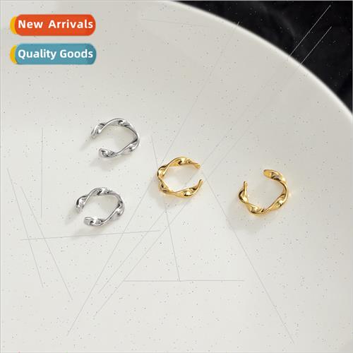 S925 silver ear clips tide minimalist niche hundred wh wave