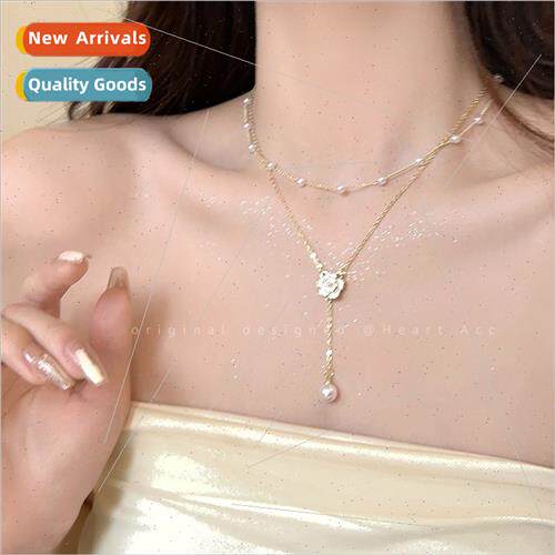 Gentle Girl Double Pearl Camellia Necklace Women ins che Pre