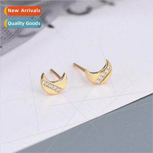 s925 silver earrings zirconia moon earrings Korea niche cres