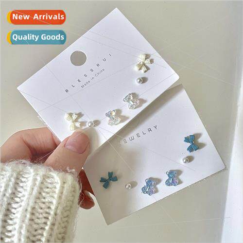 Cute bear bow earrings female small hundred wh simple to rai