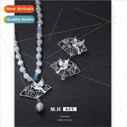 crane fan earrings female diamond fashion ins925 silver need