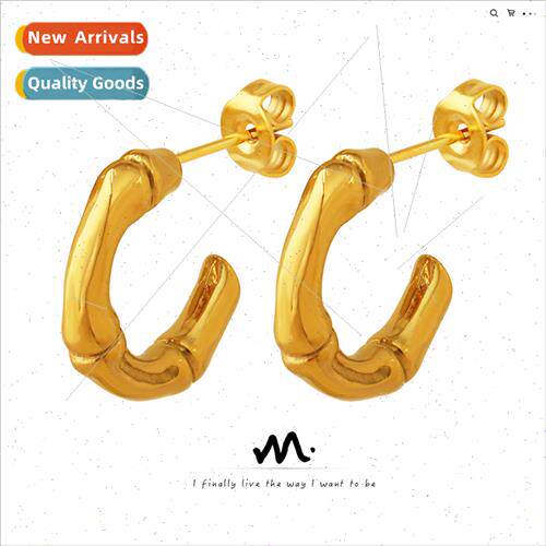 Shaped C ins Europe earrings backbone bamboo earrings tanium