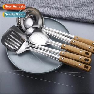 Wood grain handle stainless steel spatula soup ladle frying