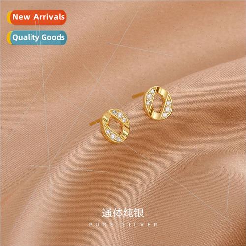 S925 silver gold-plated round earrings female inlaid small d