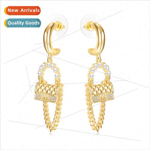 Europe creative niche pearl chain plaid small bag S925 silve