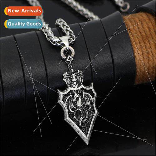 Knight Sword Dragon Pendant Men Necklace Accessories  Dragon