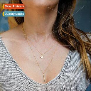 Rectangle Small Round Plaque Europe Women Necklace Stainless