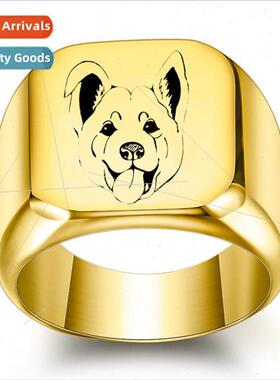mple Puppy Animal Dog 18MM Tanium Steel Ring Vintage Square