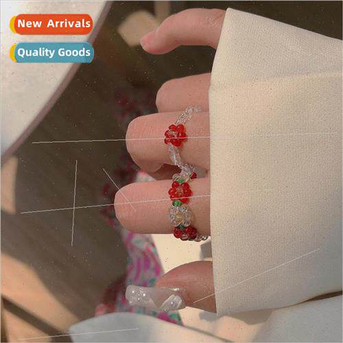 Handmade knted flower ring sweet spring summer new tide ins