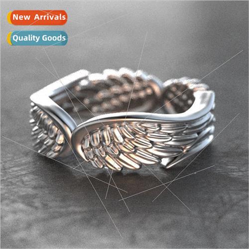 Thai lver Black Feather Ring Novelty Vintage Angel Wings Win