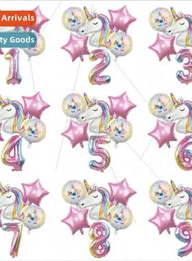 Unicorn Number Balloon Rainbow Unicorn Aluminum Balloon Birt