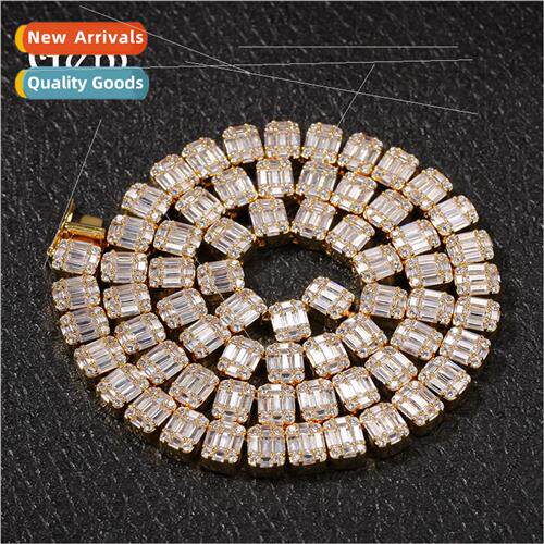 Set Trapezoidal Zirconia Hip Hop Necklace Hiphop Gold Plated