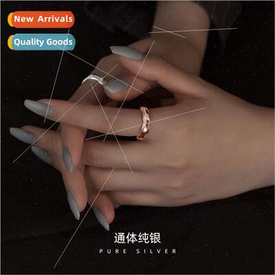S925 silver ring female Korea glossy curve wave ring simple