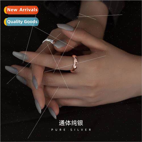 S925 silver ring female Korea glossy curve wave ring simple