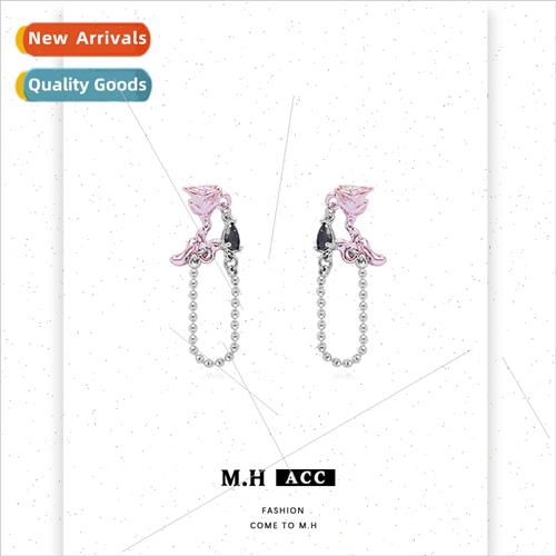 Summer new pink rose earrings female s925 silver needle earr