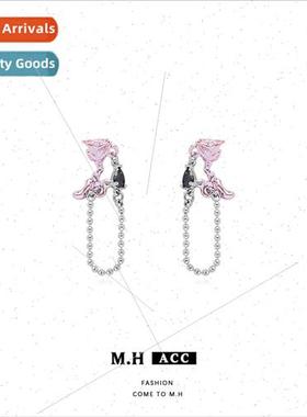 Summer new pink rose earrings female s925 silver needle earr