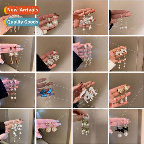 lver needle flower bow pearl tassel earrings elegant versati