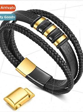 Europe New Extended Buckle Leather Rope Bracelet Stainless S