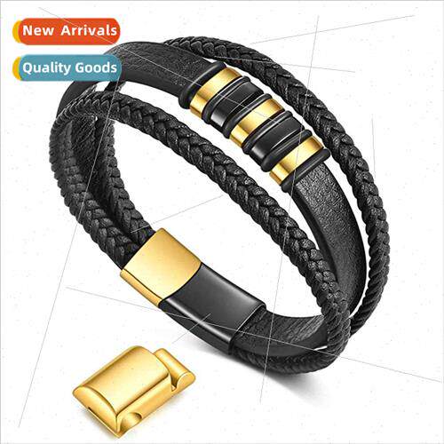 Europe New Extended Buckle Leather Rope Bracelet Stainless S