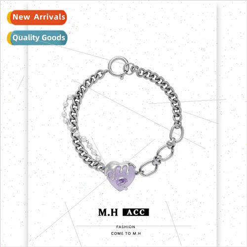 Taro purple heart patchwork bracelet female sweet cool strin