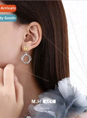 Yellow square diamond knot earrings earrings s925 silver pin