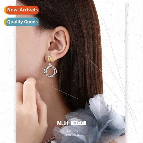 Yellow square diamond knot earrings earrings s925 silver pin