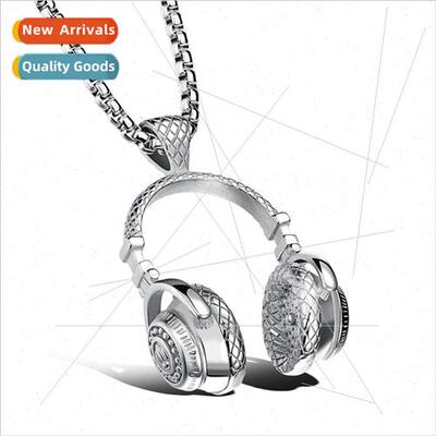 Fashion Music Earphone Pendant Tanium Steel Men Necklace