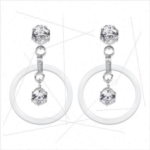 Korea simple ins circle hollow ceramic wh zirconium earrings