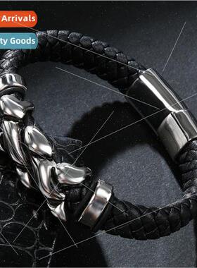 Men Hip Hop Leather Punk Bracelet Magnetic Clasp Bracelet