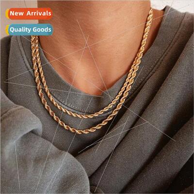 Tanium steel necklace Europe gold plated twist chain men wom