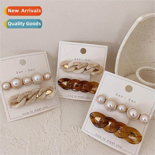 Retro chain pearl hair clip top clip hair card side clip ban