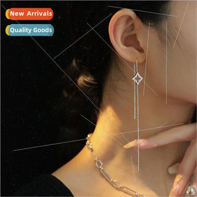 Skeletonized extra-long four-leaf clover ear wires delicate