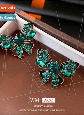 lver needle oil drop green butterfly drop earrings fashion h