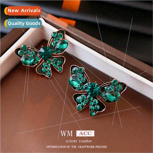 lver needle oil drop green butterfly drop earrings fashion h